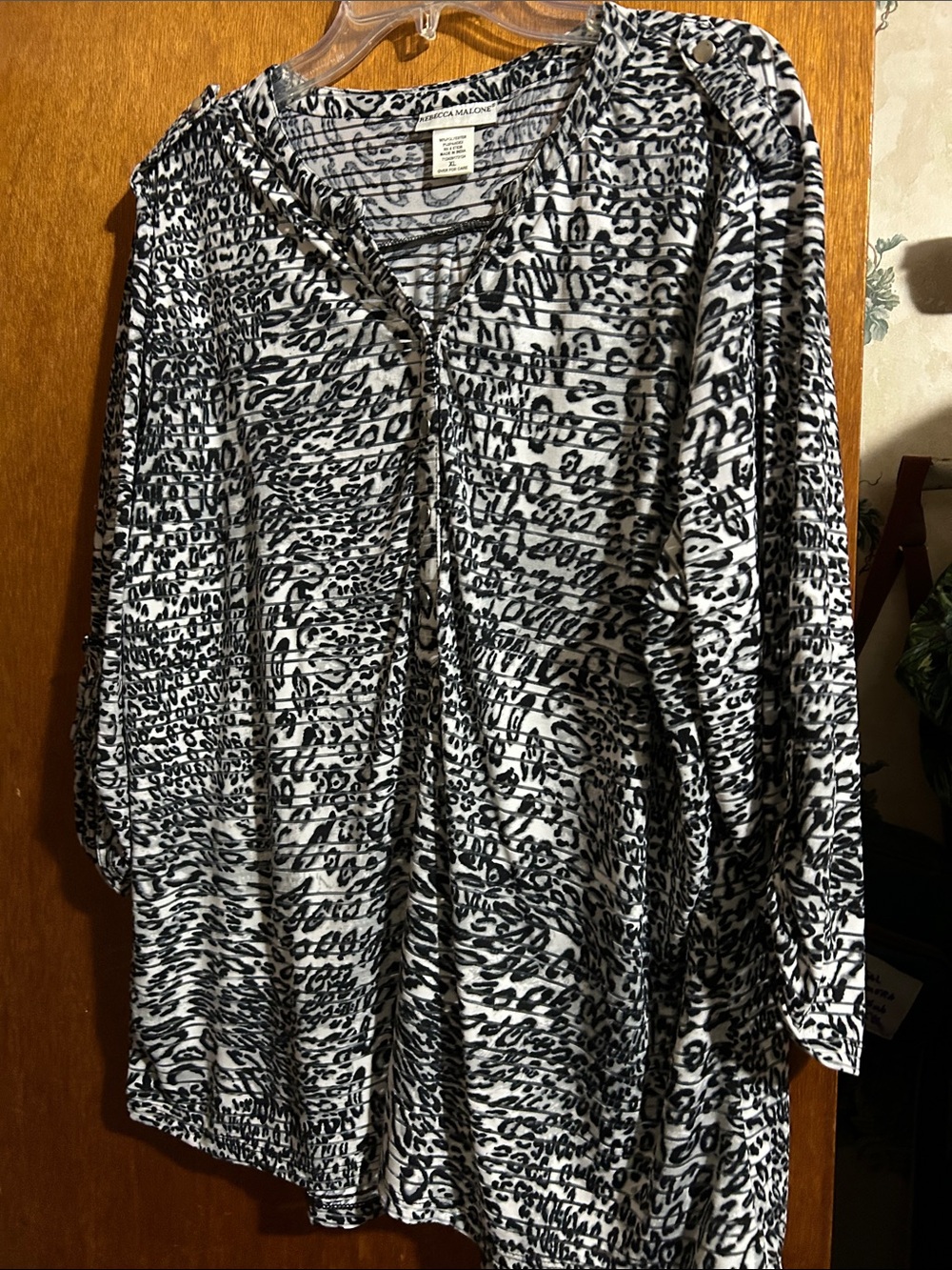 Rebecca Malone Black and White Printed V-Neck Tunic